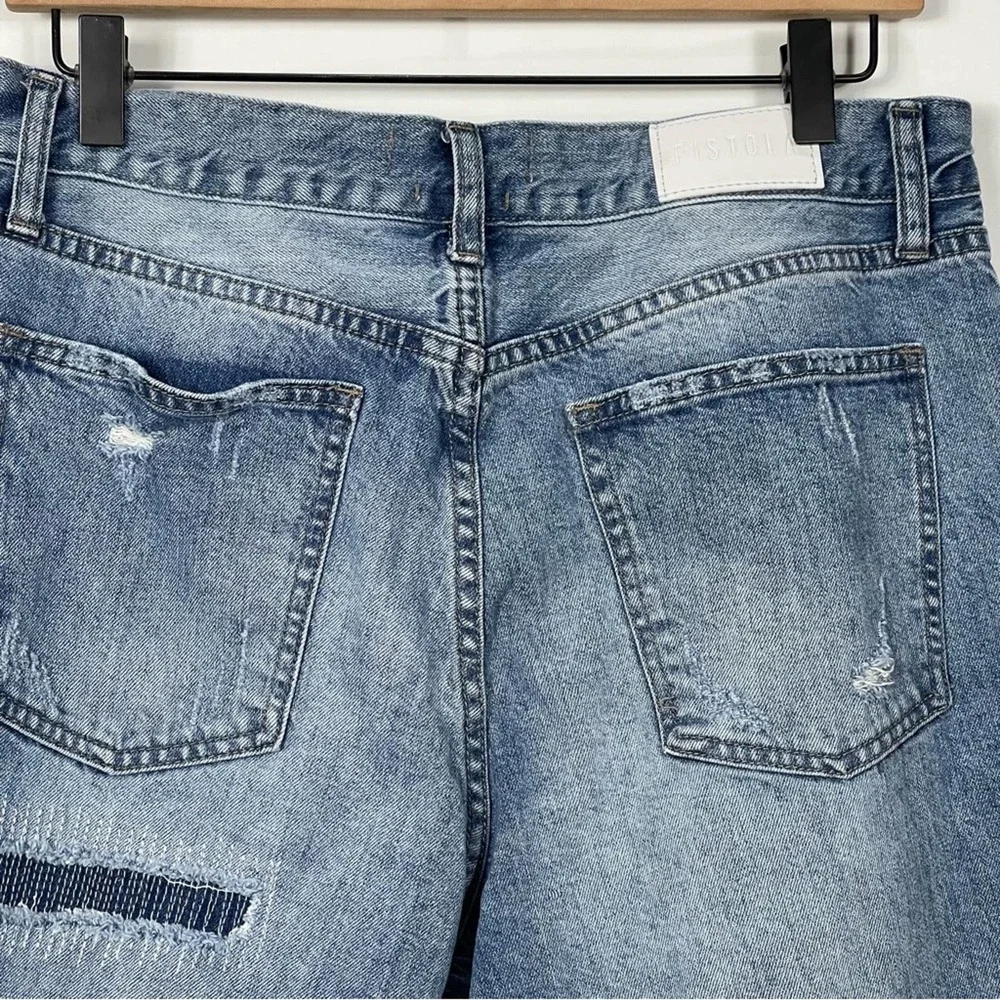 Pistola Distressed Patched High Rise Jeans Light Wash Size 30